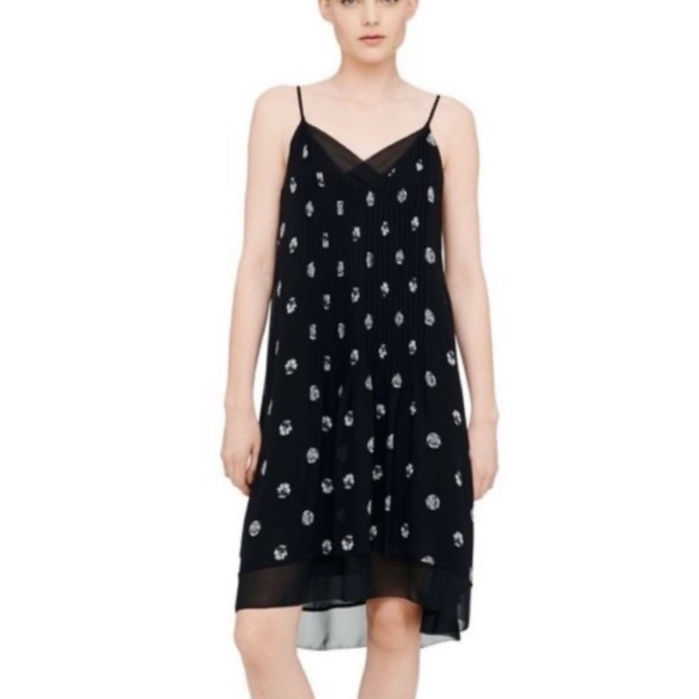 Club Monaco silk midi v-neck patterned black Summer dress